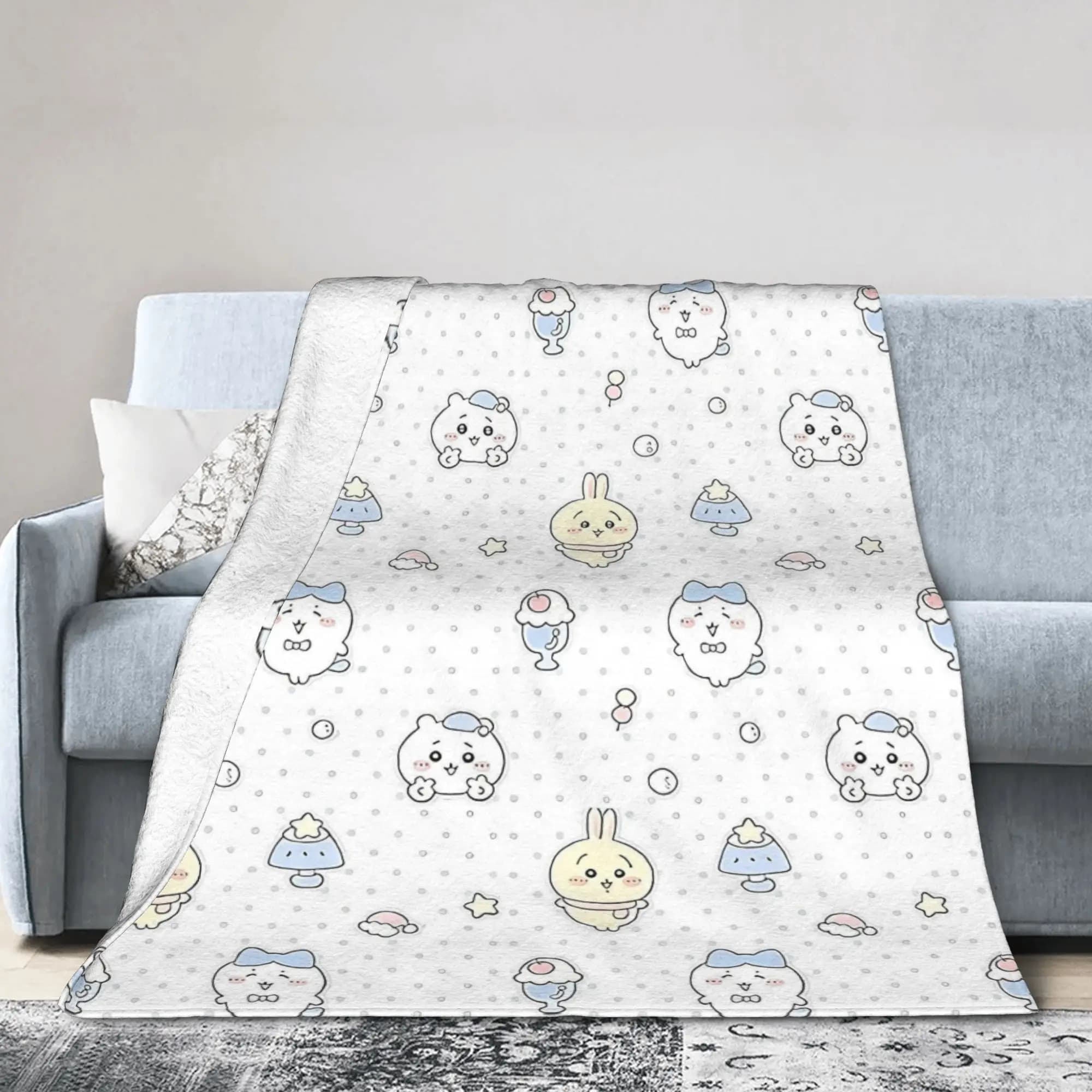 Kawaii Chiikawas Usagi Hachiware Knitted Blankets Japanese Anime Wool Throw Blanket Bedroom Sofa Portable Soft Warm Bedsprea,