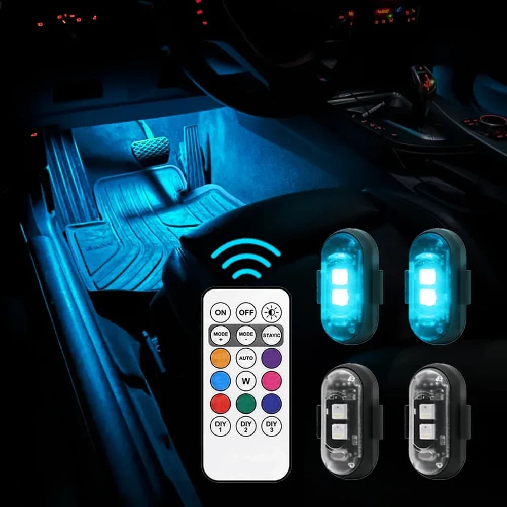 Remote Control Footwell Lights Rechargeable RGB LED StrobeLight Wireless 8 Colors Custom Lighting, Exterior Interior Decorative