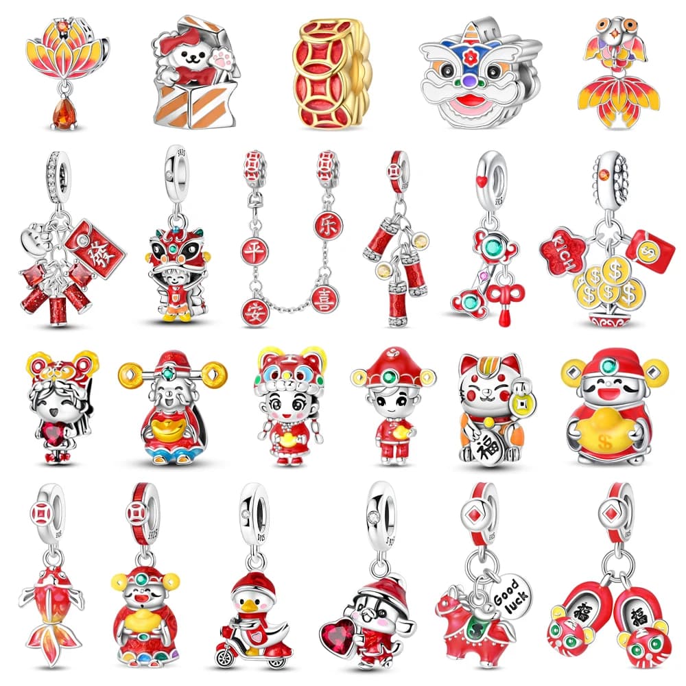 Vendita calda 925 Sterling Silver Maneki-Neko Perline e carpa fortunata e Dio della ricchezza Ciondola il fascino Adatto al braccialetto Regali con ciondolo di Capodanno