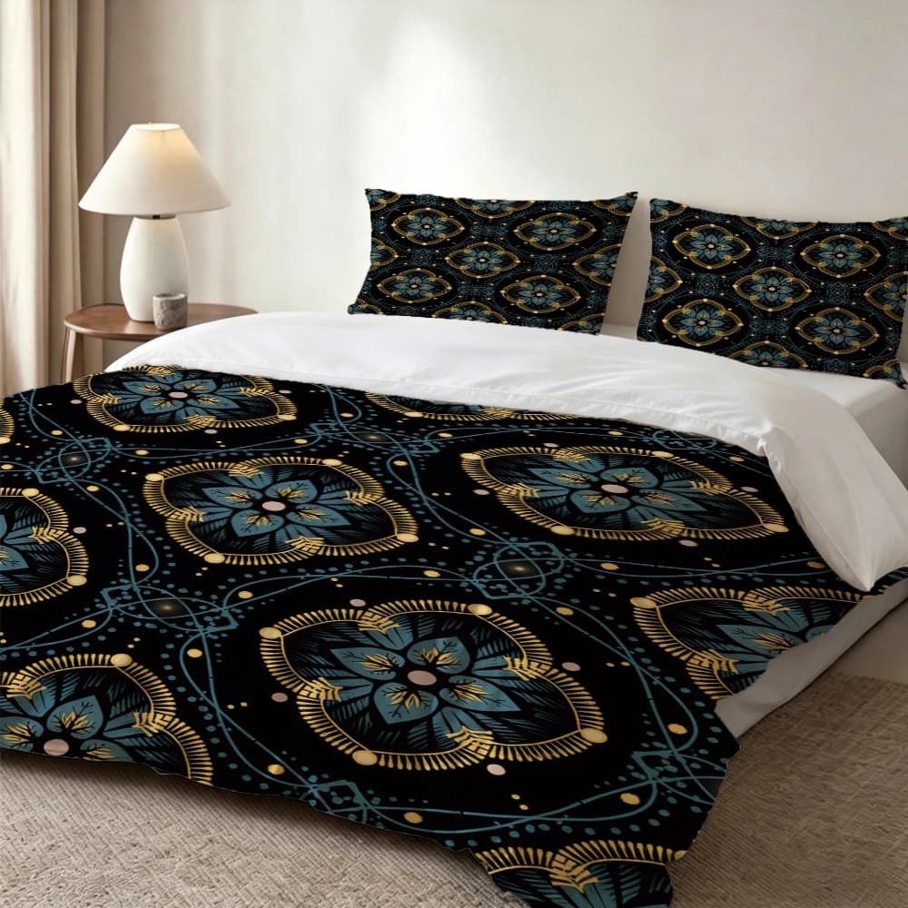 Set di biancheria da letto con stampa digitale ad alta definizione, set copripiumino con motivo floreale geometrico in stile etnico vintage, set copripiumino con stampa floreale grande, include 1 copripiumino + 2 federe, adatto per camera da letto, stanza degli ospiti, decorazione domestica, set copripiumino + federa in fibra di poliestere, set da 3 pezzi, biancheria da letto ultra morbida, tessuto spesso, adatto a tutte le stagioni, lavabile in lavatrice, 3 pezzi