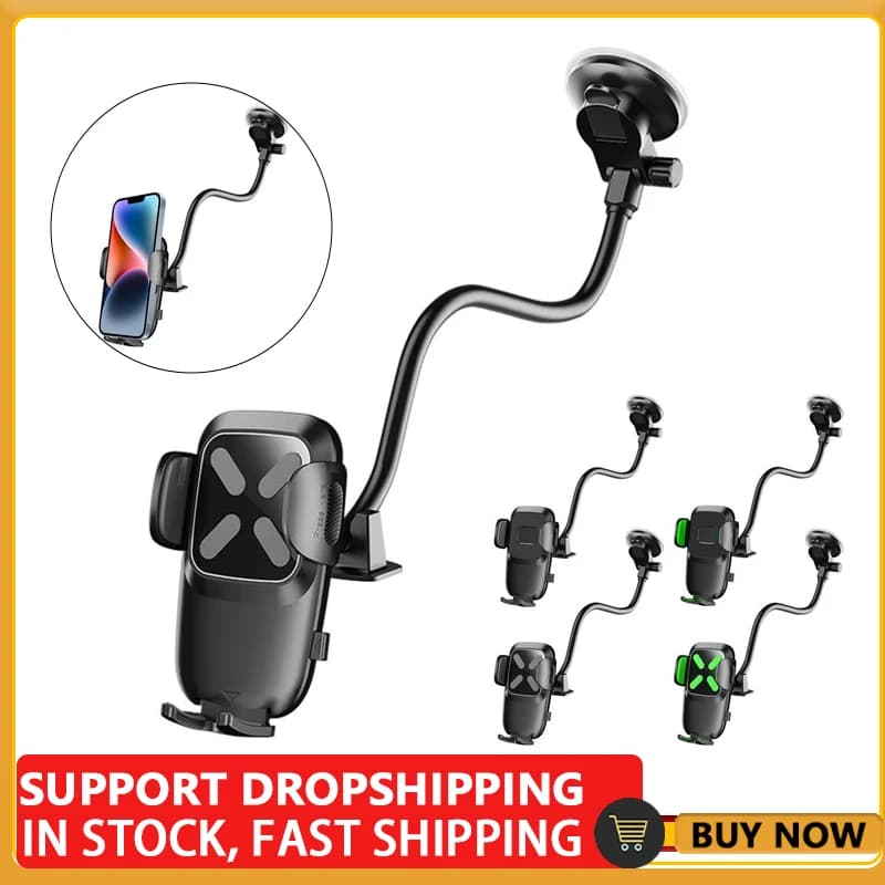 Supporto per telefono cellulare Ventosa per auto Braccio lungo Supporto per telefono automatico Supporto per telefono per parabrezza per auto regolabile ispessito per