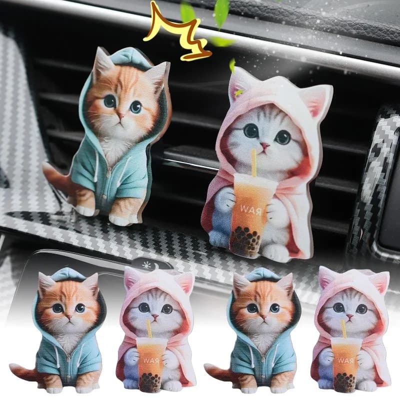 Cute Cat Acrylic 2D Air Vent Clip Auto Aromatherapy Fragrance Diffuser Deodorant Interior Decoration Set Car Gifts Pendants