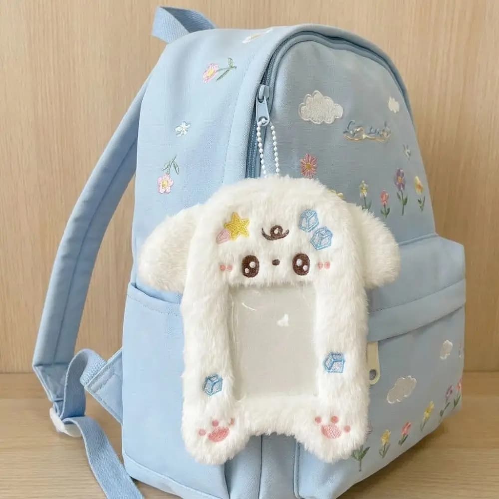 Cartoon Animals Photocard Case Puppy/Angel Pig/Mouse Soft Fluffy Student Card Holder Bag Keychain Cards Sleeve Students Gifts