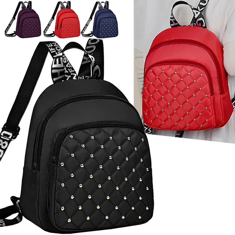 Zaino chic ed elegante con borchie, trapuntato multicolore, con tracolla regolabile, leggero per i pendolari quotidiani, casual, funzionale ed elegante