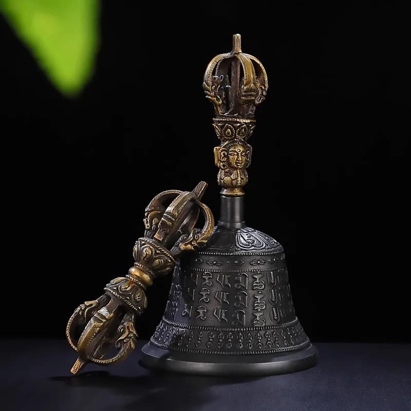 Tibetan- Vajra Bell and Rod, Brass Ritual Utensils, Ethnic-style Living Room Decorations