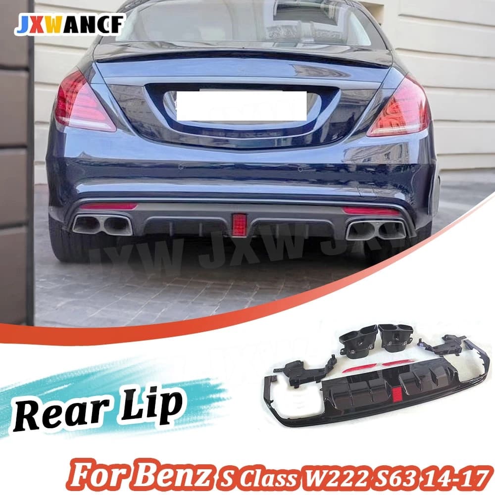 JXWANCF ABS Bumper Rear Lip Diffuser With Shoe Tips For Mercedes Benz Class S W222 S63 S65 AMG 2014-2017 B Style Spoiler Auto