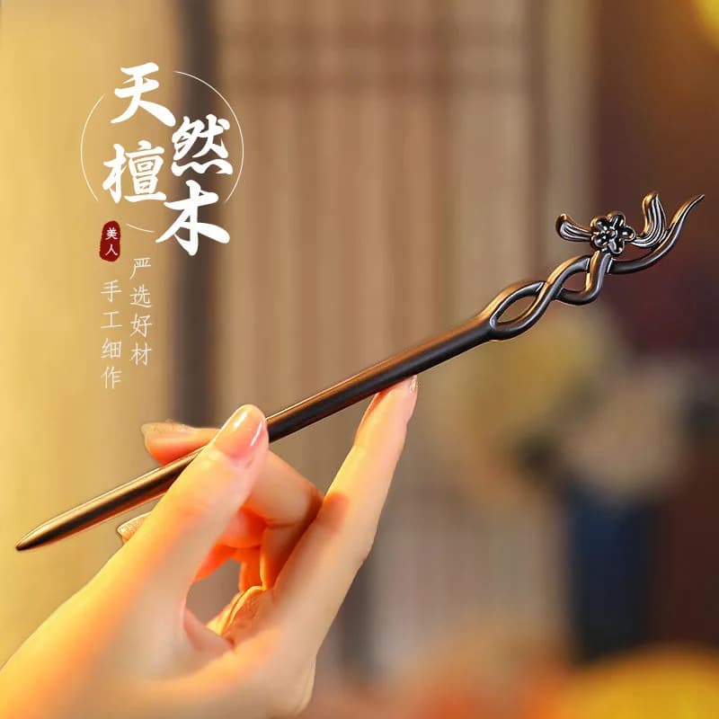 Chinese style hair stick Minimalist sandalwood sculpture Flower Fork Vintage Hanfu Cheongsam Decor Hair sandwich jewelry