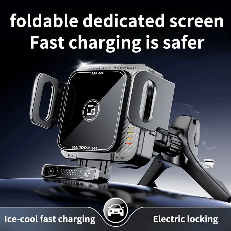 New Support Foldable for Phone with Wireless Charging for Car, Double Screen and 90 Degree Rotation for Vehicles