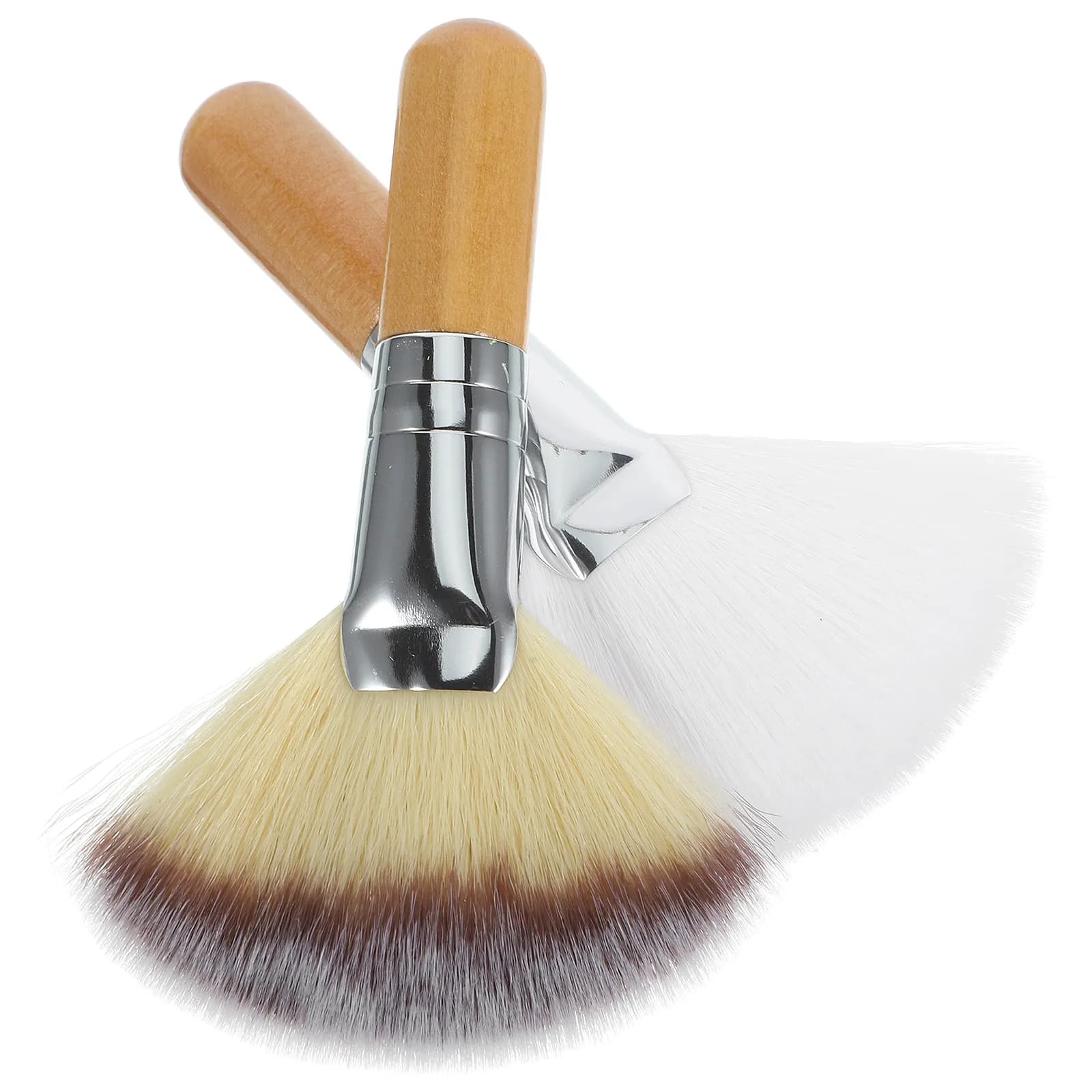 2 Pennelli Eleganti a Ventaglio per Trucco Viso: Fondotinta, Blush, Cipria, Polvere Fissante, Illuminante - Setole Morbide a Trama Fine