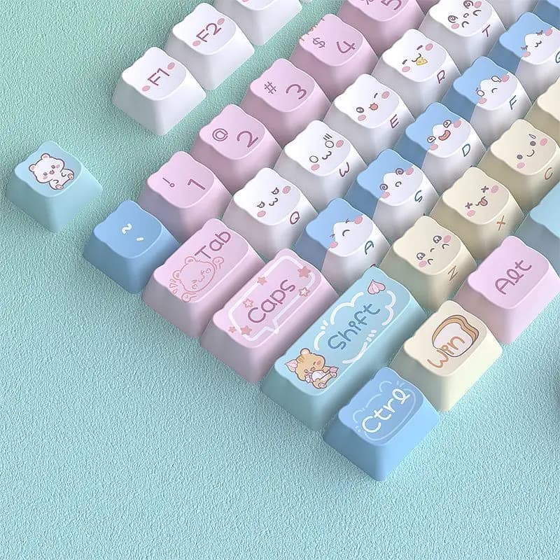 124 Key Cute Cat Theme Keys Cute Keycaps PBT MOA Profile Keycap for ANSI Mechanical Keyboard Made68 Mad68 Wooting 60