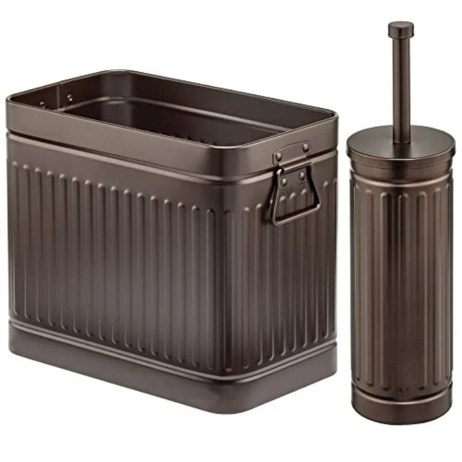 Spazzola per WC in Metallo Compatta, Cestino Rettangolare, Contenitore per Rifiuti/Riciclo Combinato per Pulizia/Contenimento Bagno, con Supporto Ti