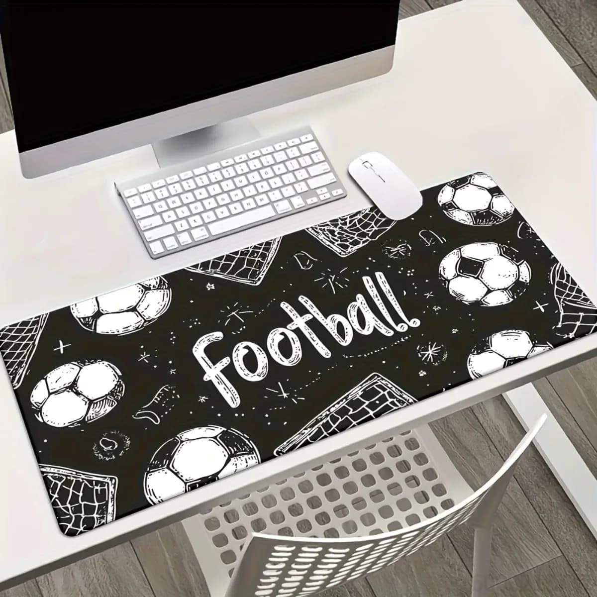 Black White Soccer Mouse Pad Non-Slip Rubber Base Sports Themed Gaming Desk Mat for PC Office and Soccer Fans