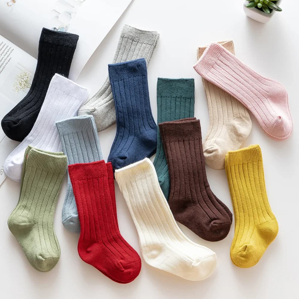 2025 New Spain Style Double Needle Stripe Knee High Long Solid 13-colors Loose Socks For Baby Girl Boys Newborns Cheap Clothes