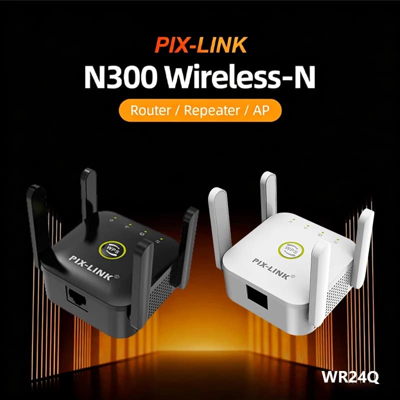 PIX-LINK WR24Q N300 Ripetitore WiFi Universale 300Mbps, Router Wireless, Amplificatore di Segnale per Casa, Configurazione Facile WPS, Extender