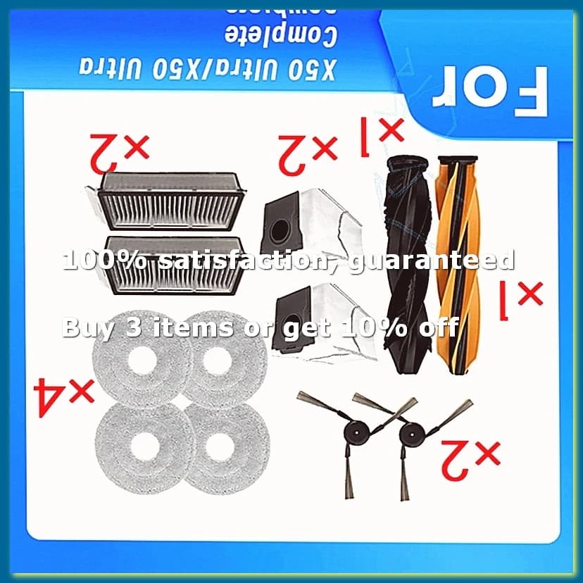 Main Roller Brush Vacuum Parts for X50 Ultra Side Brush HEPA Filter Mop Cloth Dust Bag Kit