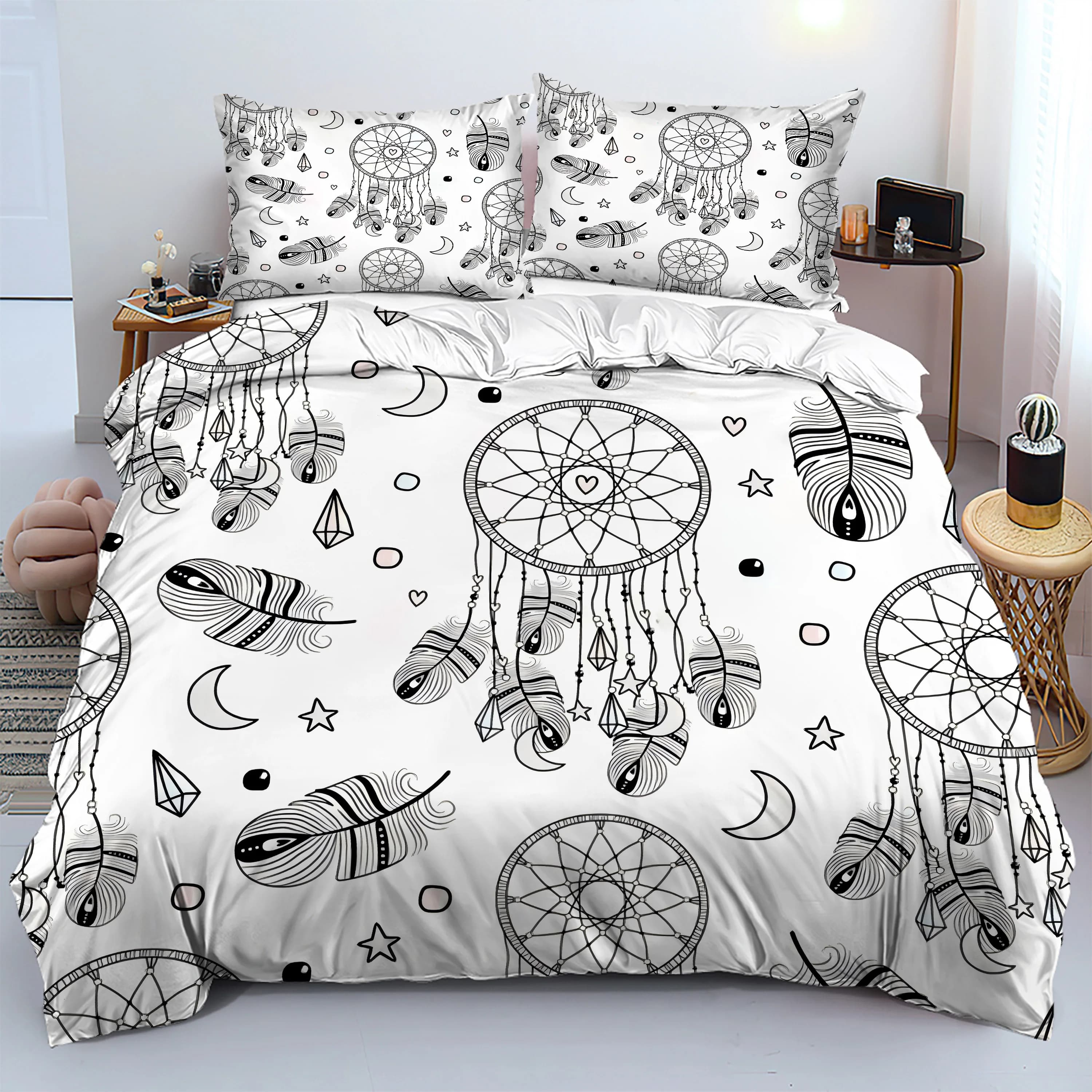 Moon Dreamcatcher Feather 3D printed bedding cover pillowcase Elegant Bohemian Style Duvet Cover For Teens Adults Quilt cover