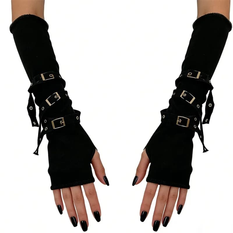 Punk Fingerless Gloves Motorcycle Style Wrist Arm Warmers Edgy Unisex Sleeves for Spring Summer