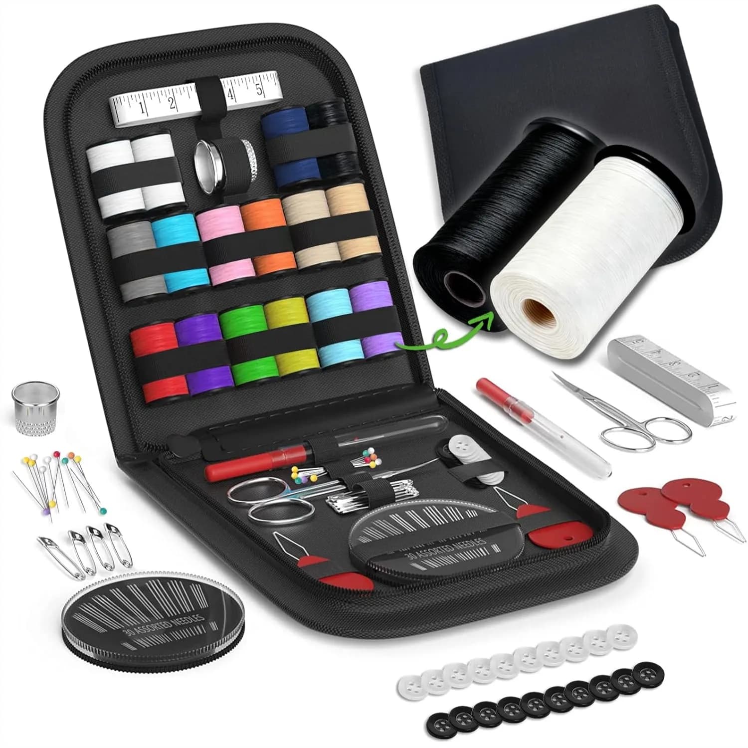 Kit da Cucito Portatile con 16 Rocchetti di Filo, Forbici, Aghi, Ditali e Metro a Nastro per Viaggi, Emergenze, Principianti, Adulti