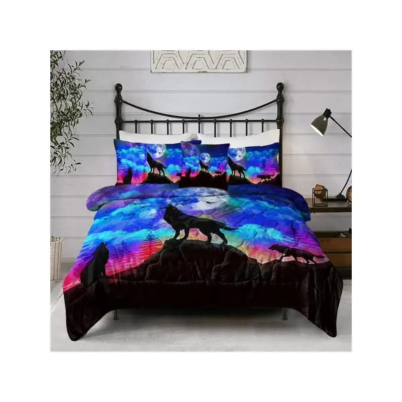 Set of 4 pieces of 3 cushion cover Howling Wolves; Soft bed linen set; Large comfortable inspired by the traditional mysterious