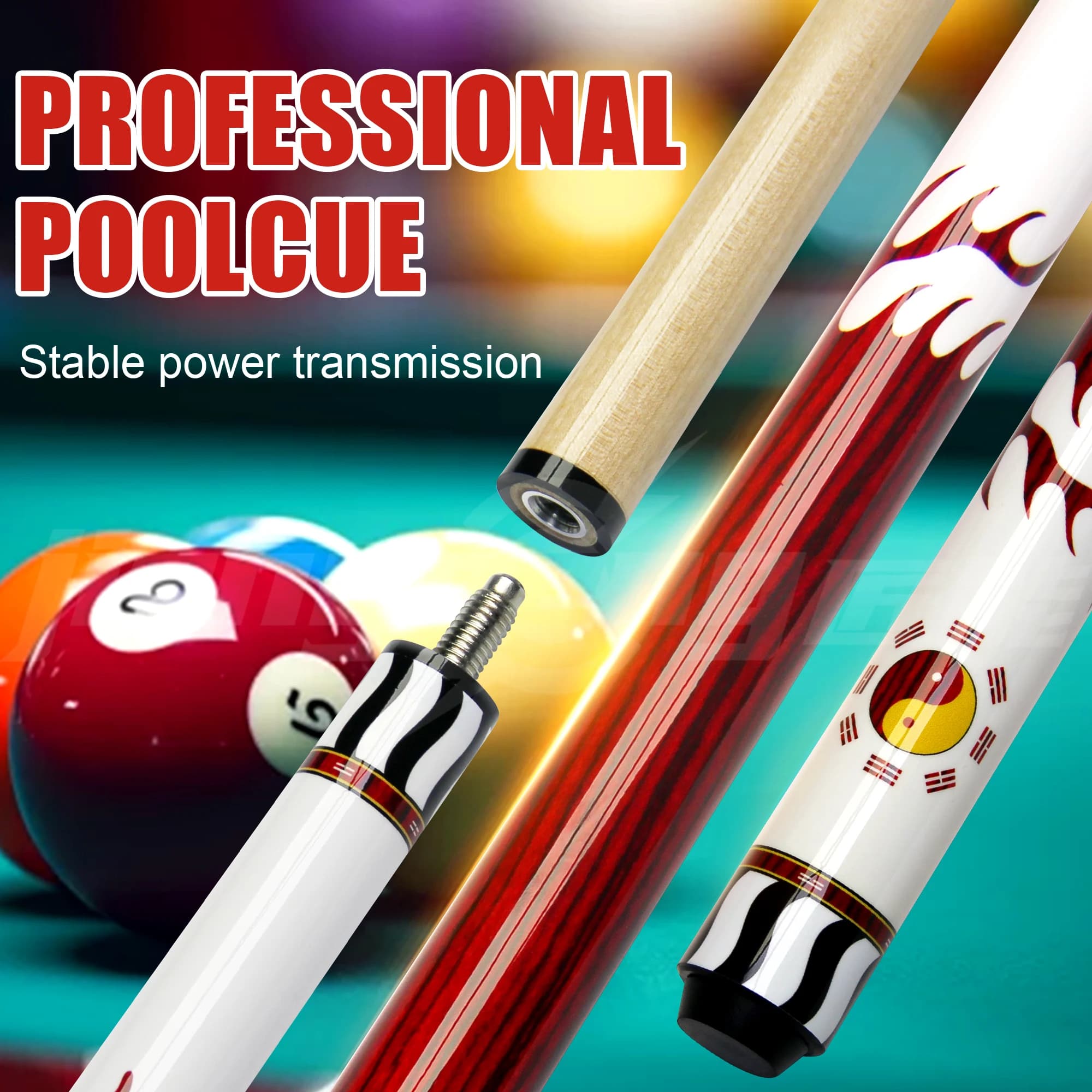 Stecca da biliardo totem Taiji orientale nordamericano in acero rosso 13 mm grado torneo per giochi di biliardo Carom americano/inglese 20-22 once