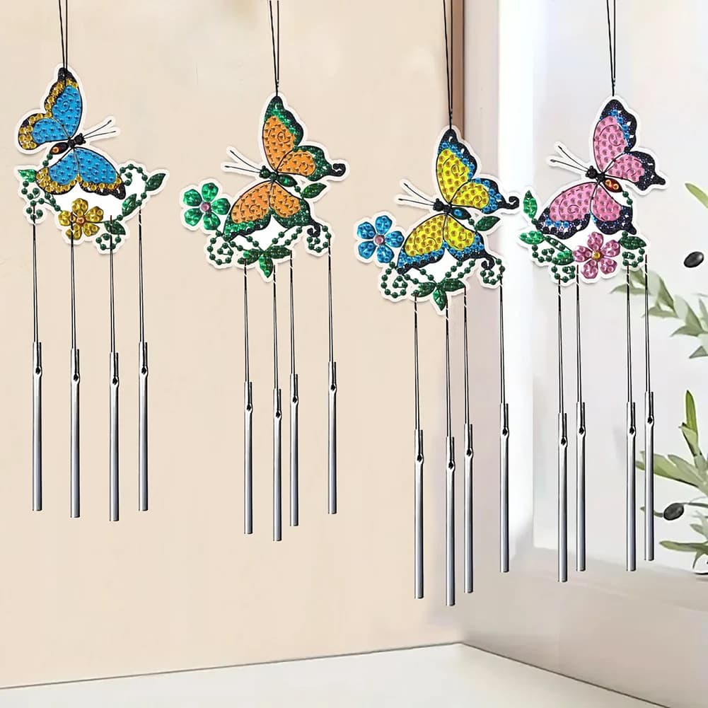 Acrylic Animal Fairy Flower Diamond Art Painting Wind Bell Hanging Sign Diamond Painting Hanging Wind Chime for Garden Decor