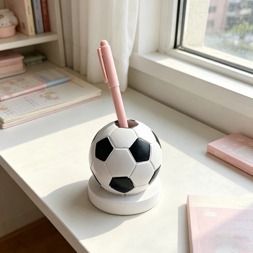 Portapenne a Forma di Pallone da Calcio, Organizzatore da Scrivania in Resina, Carino Contenitore per Cancelleria per Ufficio e Scuola