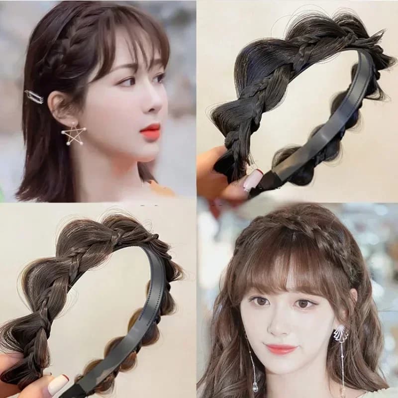 Fascia per capelli a treccia a spina di pesce da donna, con capelli sintetici, fermaglio per capelli intrecciato, accessorio per capelli