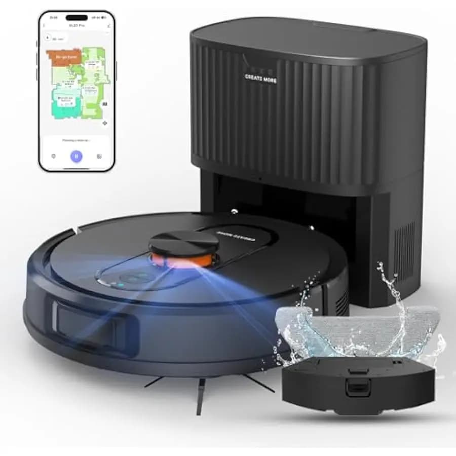 Robot Vacuum and Mop Combo, 6000Pa Strong Suction, LiDAR Navigation, Self-Emptying Dock,90-Day Hands-Free,Smart Mapping,WiFi/App