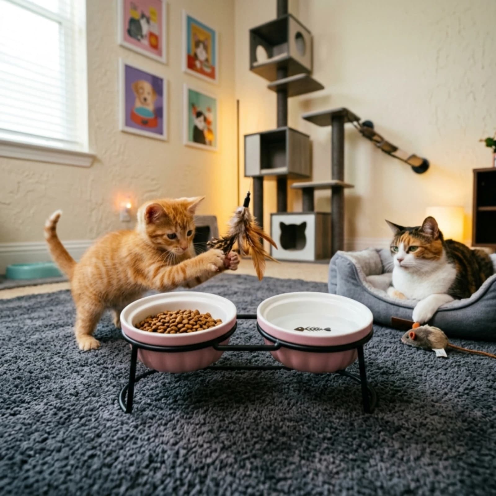3 Pieces Elevated Cat Bowl Easy to Clean Raised Ceramic Pet Feeder Tilted Pet Food Bowls Dishwasher Safe for Felines