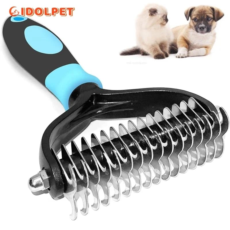 Spazzola professionale per animali domestici pettine per cani Dematting su 2 lati spazzola per gatti rastrello strumenti per la toelettatura del cucciolo cappotto spargimento di capelli volanti