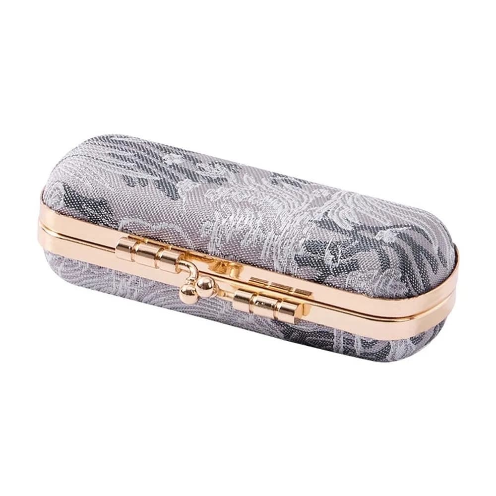 Kiss Lock Clasp Mini Ring Box Velvet Slots Lining Gold Metallic Trim Earring Studs Organizer Sturdy Hardware Frame