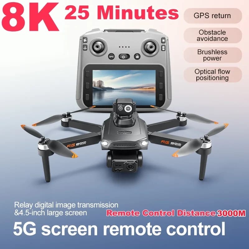 Drone with Intelligent Ostacles Avoidance, GPS Positioning, Large Screen, FPV WIFI, Remote Control, 8K ESC, Optical Flow, Brushless RC Quadricottero