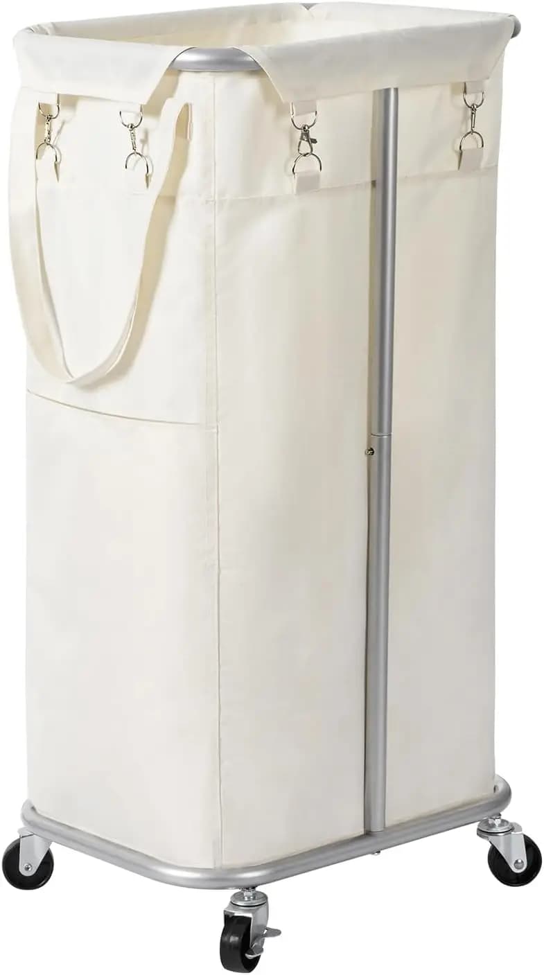 Wooden basket with 100L Wheel, Large Folding Basket with Steel Frame and Removable Bed Bag