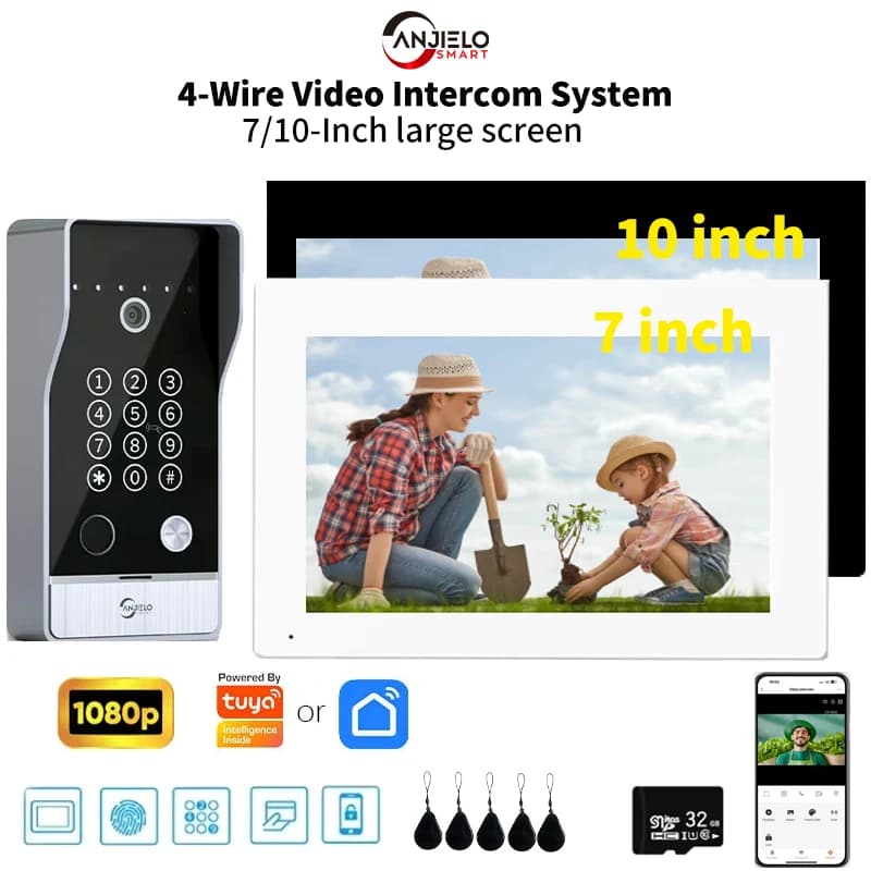 ANJIELO Tuya Sistema videocitofonico intelligente 5in1 sbloccare la protezione del campanello di grandi dimensioni per l'appartamento familiare di alta qualità 1080P