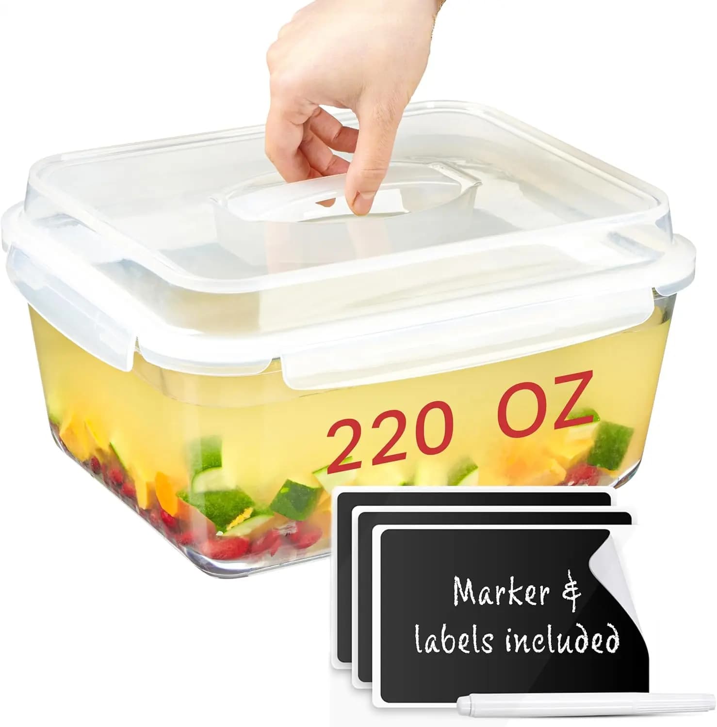 Extra Large Glass Food Container Suitable for Oven with Airtight Cover and Handle 6500ml / 220oz / 28 cups - Storin