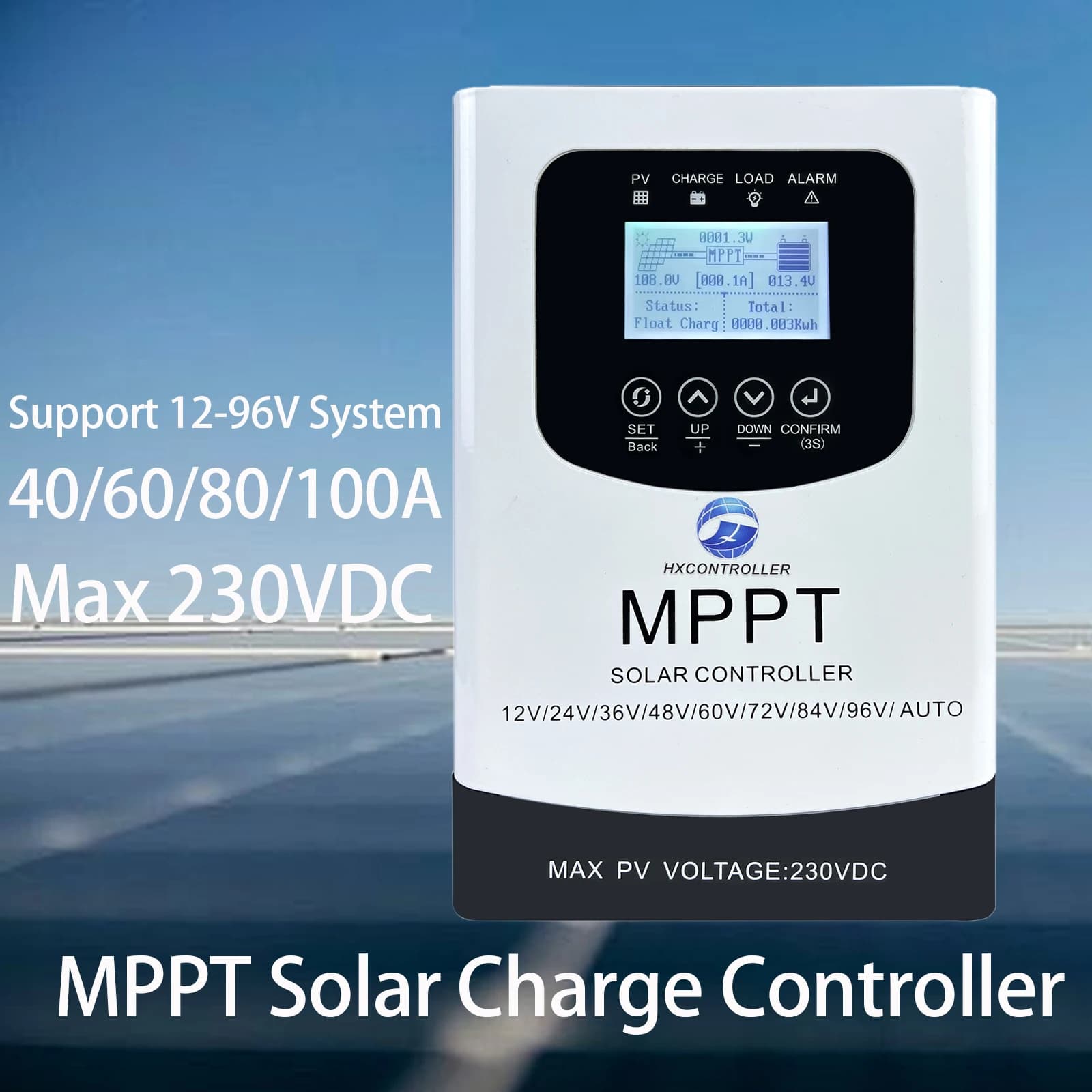 Solar Charging Regulator MPPT 40-100A 230VDC for Solar Panel Systems, Supports 12V 24V Batteries 48V 60V 72V 96V