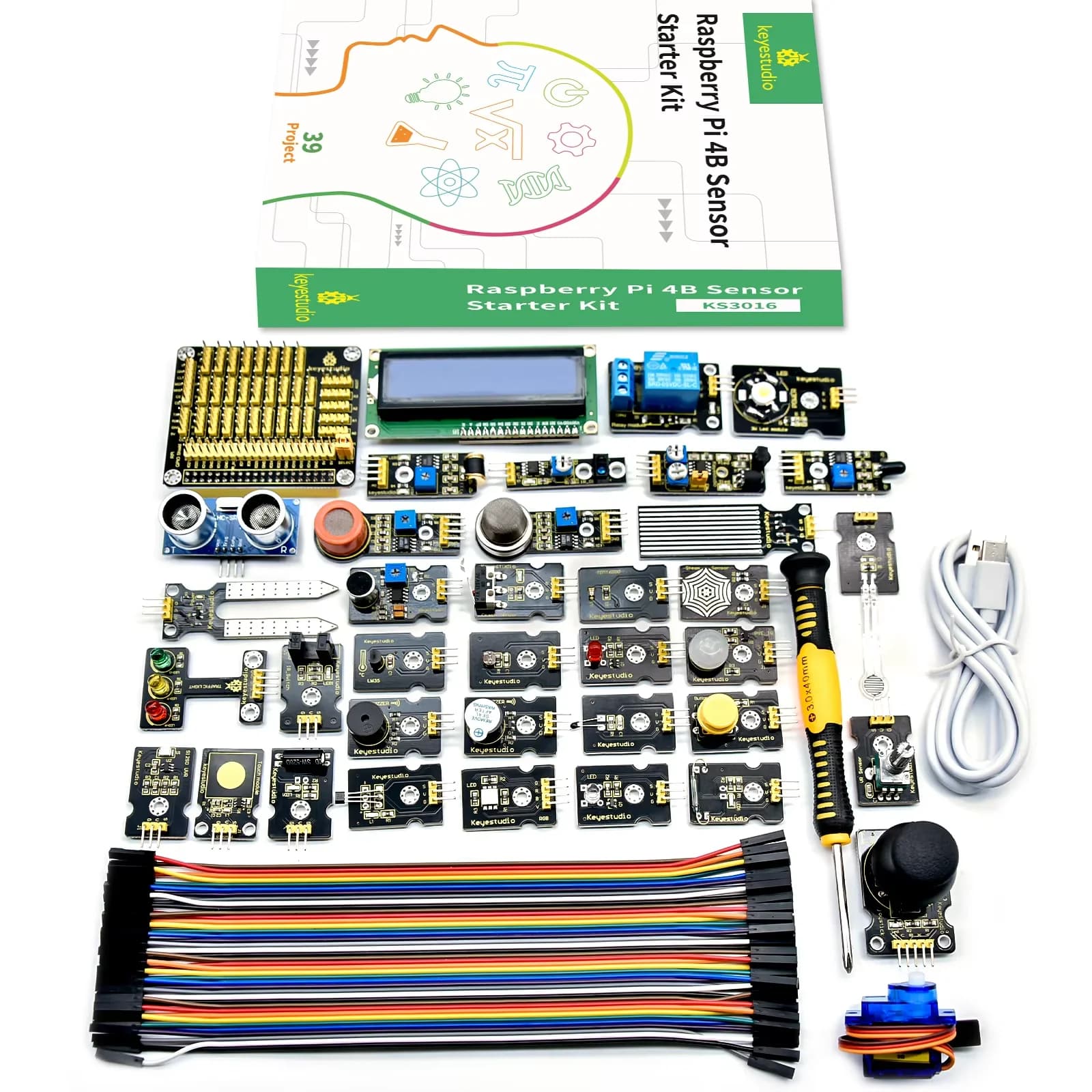Keyestudio Raspberry Pi Kit Sensor Module Starter Kit for Raspberry Pi 4B Python&C Language&Java Programming Electronic DIY Kit