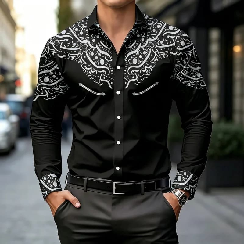 Black and White Contrast Print Shirt, Slim Fit, Trendy, Casual Top for Multiple Occasions