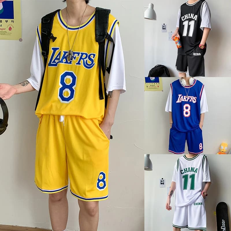 Men's short sleeve sports set, wide fit, for basketball, torque clothing, five-quarter shorts