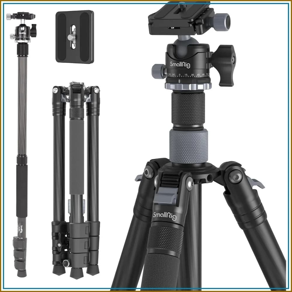 62.2" Carbon Fiber Tripod Monopod with Center Column, 360° Ball Head, 26.5 lbs Payload, Quick Release Plate, for DSLR Camera