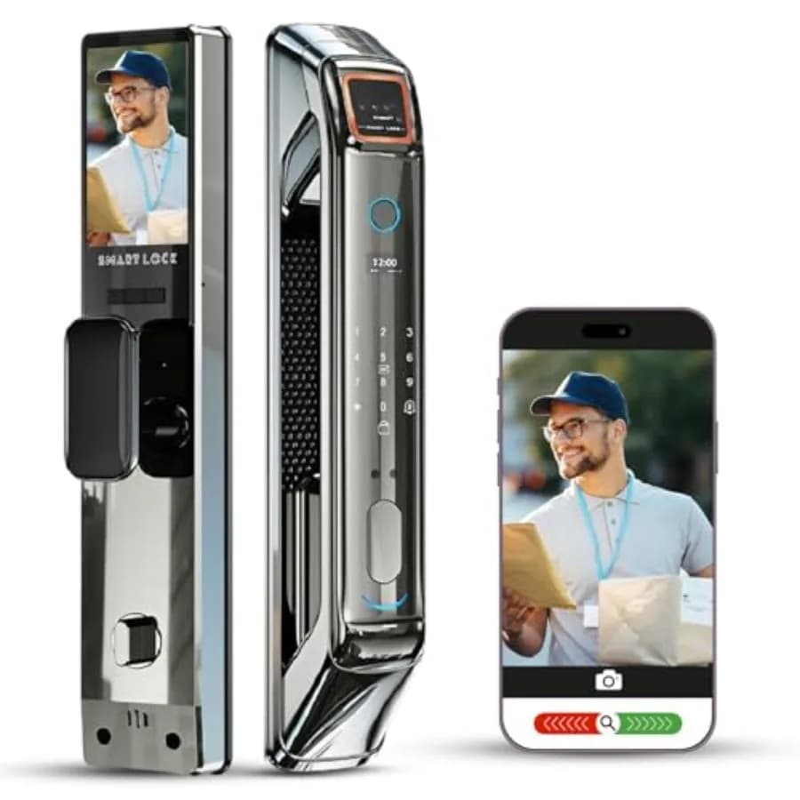 Smart Door Lock for Home/Office: Aluminum Alloy, Matte Black, Camera + 3D Face Recognition + Palm Vein Biometric Security, App
