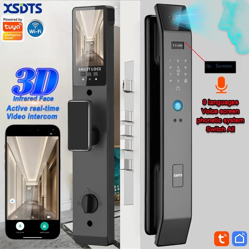 Tuya APP Smart Life APP Controllo citofono vocale Smart Lock Riconoscimento facciale 3D Impronta digitale Password Serratura intelligente con fotocamera