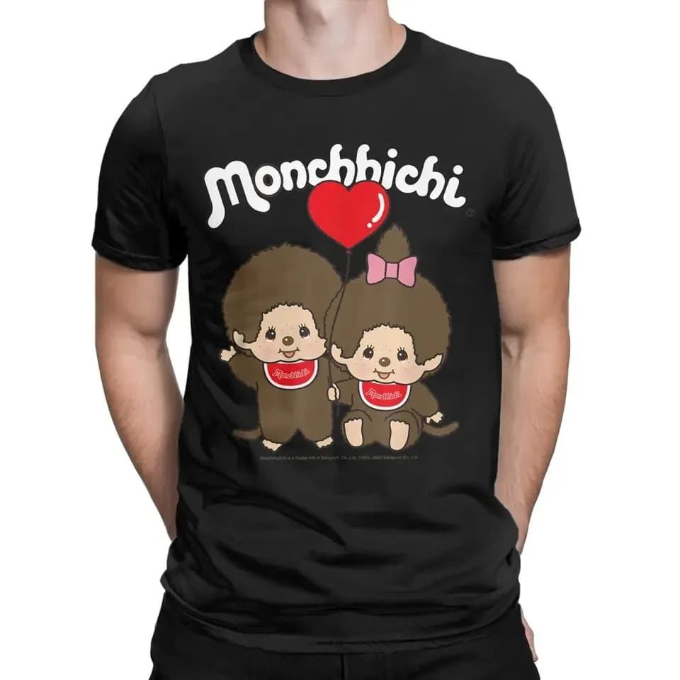 Monchichi Valentine's Day Men's CT Shirt - Summer Casual T-Shirt - Crew Neck - Harajuku Style - Large Size - Printed Design