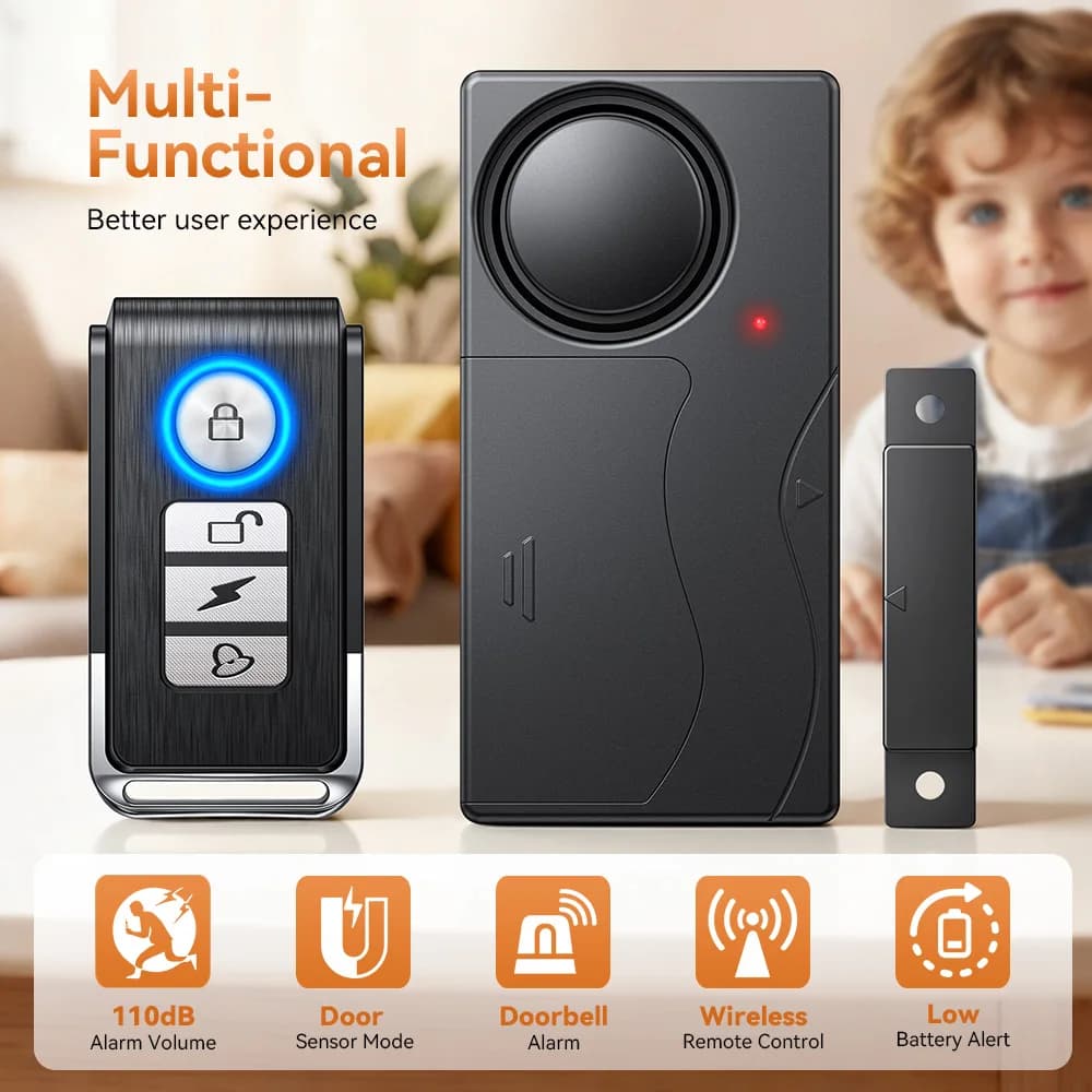 Sensore Magnetico Wireless per Porte, Allarme per Porte e Finestre 110dB, Rilevatore di Apertura Porte, Sistema di Allarme Antifurto per la Sicurezza Domestica