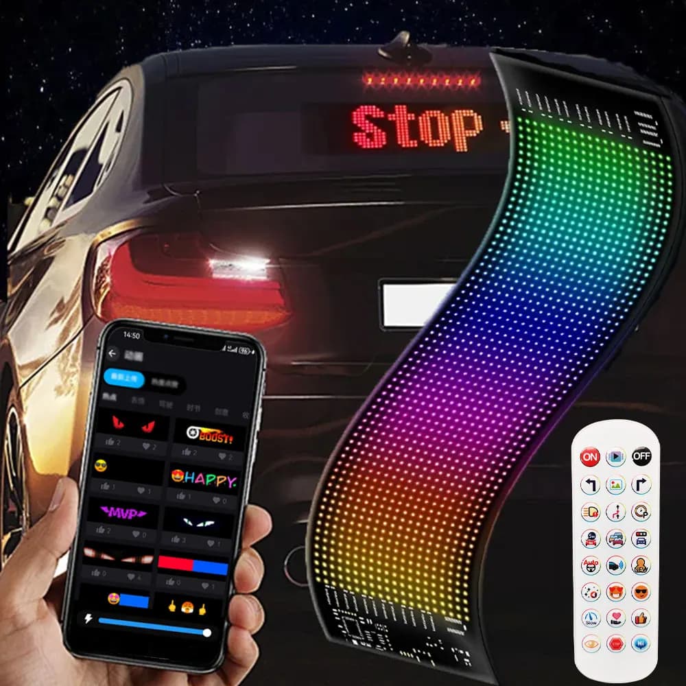 Pannello di controllo pixel a matrice LED RGB Pannello LED remoto Display flessibile Luce APP remota Schermo pubblicitario per auto Bluetooth Decoraive