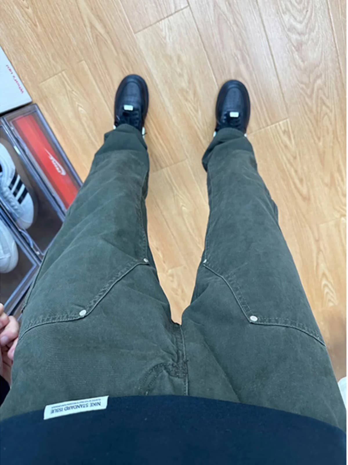 Military Green Youth Workwear Jeans Men's Spring Double Knee BO1 Logging Denim Pants American High Street Style Loose Straigh...