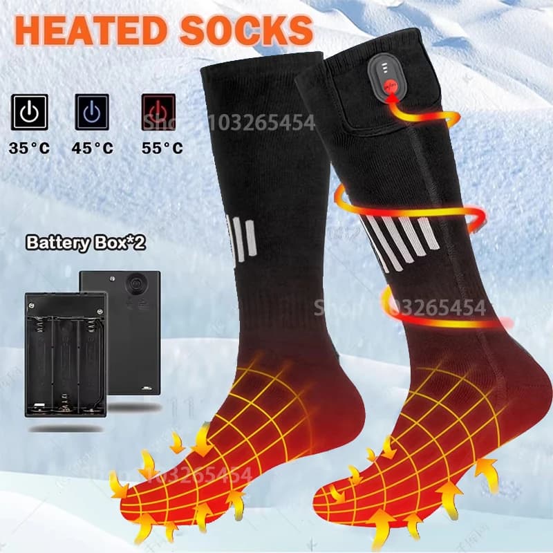 Winter Heated Socks Women Men Winter Warm Battery Case Heated Socks Waterproof Skiing Outdoor Heated Boots Snowmobile Winter Ski