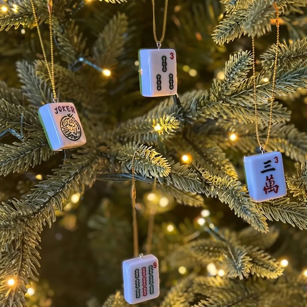 6Pcs Mahjong Tile Resin Ornaments, Random Pattern, Mini Hanging Pendants for Christmas Tree Decoration