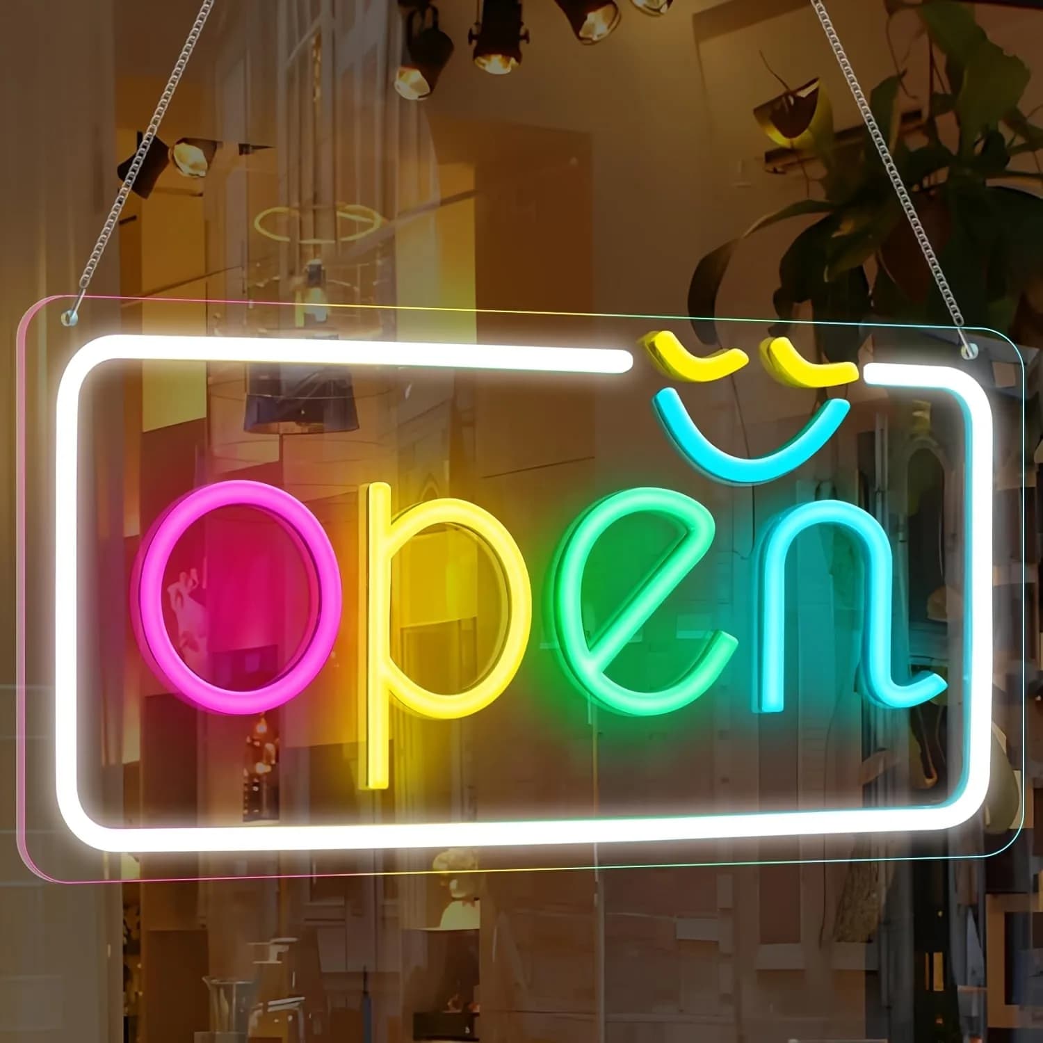 Display luminoso elettrico luminoso con insegna aperta al neon da 1 pezzo con adattatore Ul per vetrine, porte, caffetteria, fioristi, bar, salone