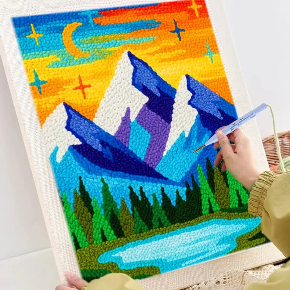 Punch Needle Embroidery Kits for Beginner Lake Mountain Scenery Punch Needle Kit DIY Crafts with Yarns for Adults Diy Craft Set